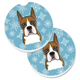 Caroline'S Treasures Snowflake Boxer Set Of 2 Cup Holder Car Coasters Bb1657Carc, 2.56, Multicolor