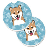 Caroline'S Treasures Snowflake Shiba Inu Set Of 2 Cup Holder Car Coasters Bb1659Carc, 2.56, Multicolor