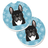 Caroline'S Treasures Snowflake French Bulldog Set Of 2 Cup Holder Car Coasters Bb1661Carc, 2.56, Multicolor