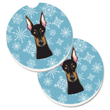Caroline'S Treasures Snowflake Doberman Set Of 2 Cup Holder Car Coasters Bb1679Carc, 2.56, Multicolor