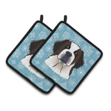 Caroline'S Treasures Snowflake Saint Bernard Pair Of Pot Holders Bb1680Pthd, 7.5Hx7.5W, Multicolor