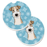 Caroline'S Treasures Snowflake Wire Haired Fox Terrier Set Of 2 Cup Holder Car Coasters Bb1681Carc, 2.56, Multicolor