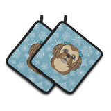 Caroline'S Treasures Snowflake Chocolate Brown Shih Tzu Pair Of Pot Holders Bb1683Pthd, 7.5Hx7.5W, Multicolor
