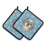 Caroline'S Treasures Snowflake Gray Silver Shih Tzu Pair Of Pot Holders Bb1684Pthd, 7.5Hx7.5W, Multicolor