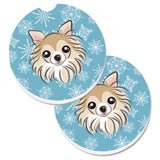 Caroline'S Treasures Snowflake Chihuahua Set Of 2 Cup Holder Car Coasters Bb1685Carc, 2.56, Multicolor