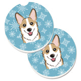 Caroline'S Treasures Snowflake Sable Corgi Set Of 2 Cup Holder Car Coasters Bb1687Carc, 2.56, Multicolor