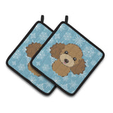 Caroline'S Treasures Snowflake Chocolate Brown Poodle Pair Of Pot Holders Bb1690Pthd, 7.5Hx7.5W, Multicolor