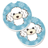 Caroline'S Treasures Snowflake White Poodle Set Of 2 Cup Holder Car Coasters Bb1691Carc, 2.56, Multicolor