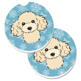 Caroline'S Treasures Snowflake Buff Poodle Set Of 2 Cup Holder Car Coasters Bb1692Carc, 2.56, Multicolor