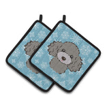 Caroline'S Treasures Snowflake Silver Gray Poodle Pair Of Pot Holders Bb1693Pthd, 7.5Hx7.5W, Multicolor