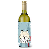 Caroline'S Treasures Winter Holiday Pomeranian Wine Bottle Koozie Hugger, 750 Ml, Multicolor