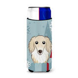 Caroline'S Treasures Winter Holiday Longhair Creme Dachshund Michelob Ultra Koozies For Slim Cans, Multicolor