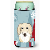 Caroline'S Treasures Winter Holiday Longhair Creme Dachshund Tall Boy Koozie Hugger, Multicolor