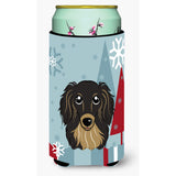 Caroline'S Treasures Winter Holiday Longhair Black And Tan Dachshund Tall Boy Koozie Hugger, Multicolor