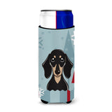 Caroline'S Treasures Winter Holiday Smooth Black And Tan Dachshund Michelob Ultra Koozies For Slim Cans, Multicolor