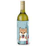 Caroline'S Treasures Winter Holiday Shiba Inu Wine Bottle Koozie Hugger, 750 Ml, Multicolor