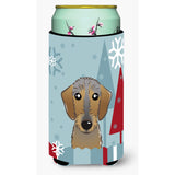 Caroline'S Treasures Winter Holiday Wirehaired Dachshund Tall Boy Koozie Hugger, Multicolor