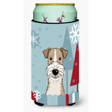 Caroline'S Treasures Winter Holiday Wire Haired Fox Terrier Tall Boy Koozie Hugger, Multicolor