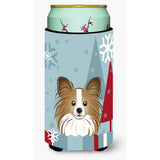 Caroline'S Treasures Winter Holiday Papillon Tall Boy Koozie Hugger, Multicolor