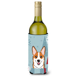 Caroline'S Treasures Winter Holiday Red Corgi Wine Bottle Koozie Hugger, 750 Ml, Multicolor