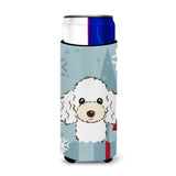 Caroline'S Treasures Winter Holiday White Poodle Michelob Ultra Koozies For Slim Cans, Multicolor