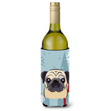 Caroline'S Treasures Winter Holiday Fawn Pug Wine Bottle Koozie Hugger, 750 Ml, Multicolor