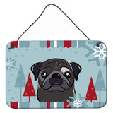 Caroline'S Treasures Winter Holiday Black Pug Wall Or Door Hanging Prints Bb1759Ds812, 8Hx12W