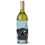 Caroline'S Treasures Winter Holiday Black Pug Wine Bottle Koozie Hugger, 750 Ml, Multicolor
