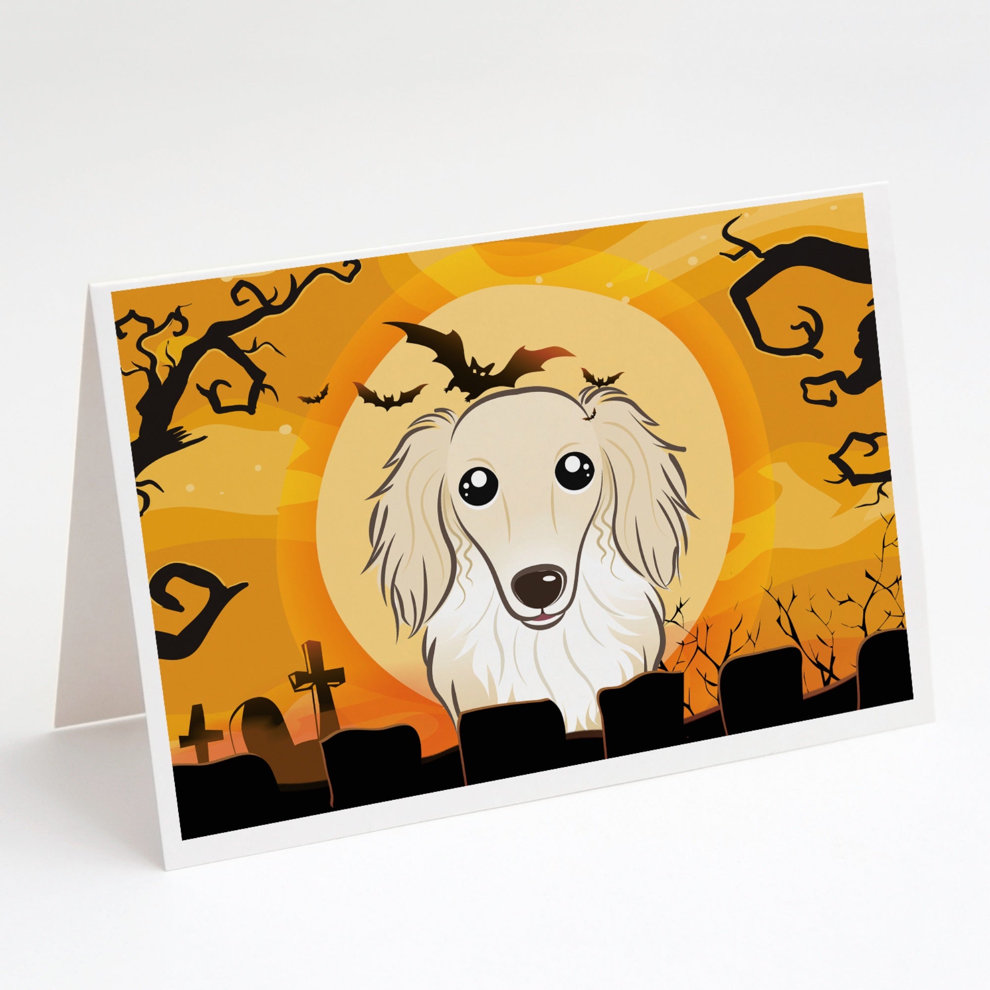 Halloween Longhair Creme Dachshund Greeting Cards And Envelopes Pack Of 8