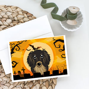 Halloween Longhair Black And Tan Dachshund Greeting Cards And Envelopes Pack Of 8