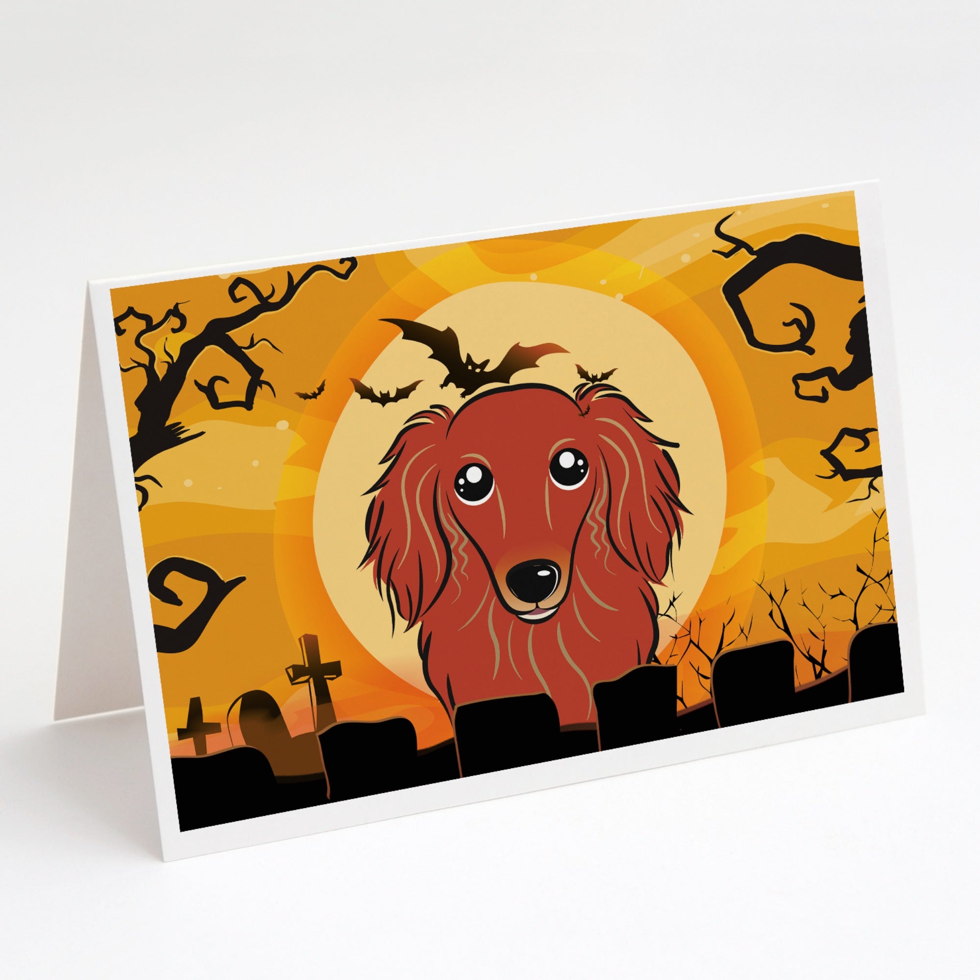 Halloween Longhair Red Dachshund Greeting Cards And Envelopes Pack Of 8
