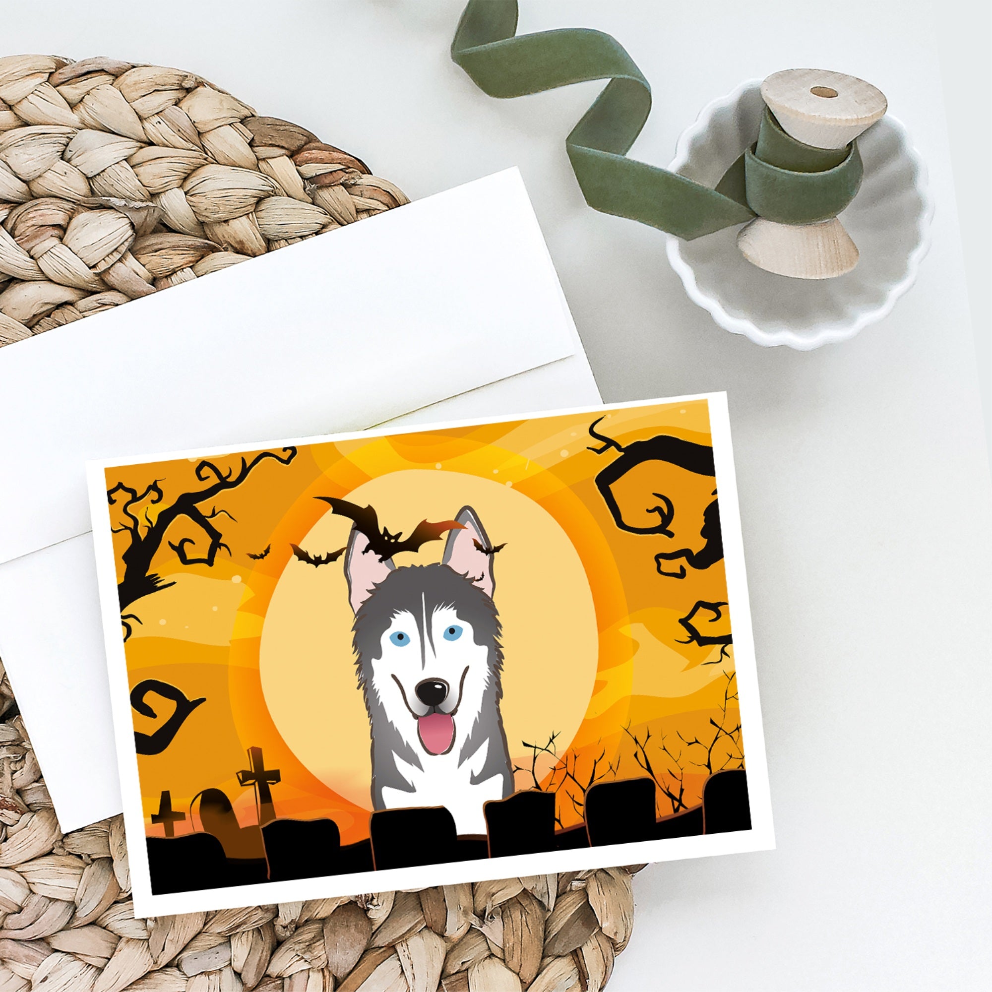 Halloween Alaskan Malamute Greeting Cards And Envelopes Pack Of 8