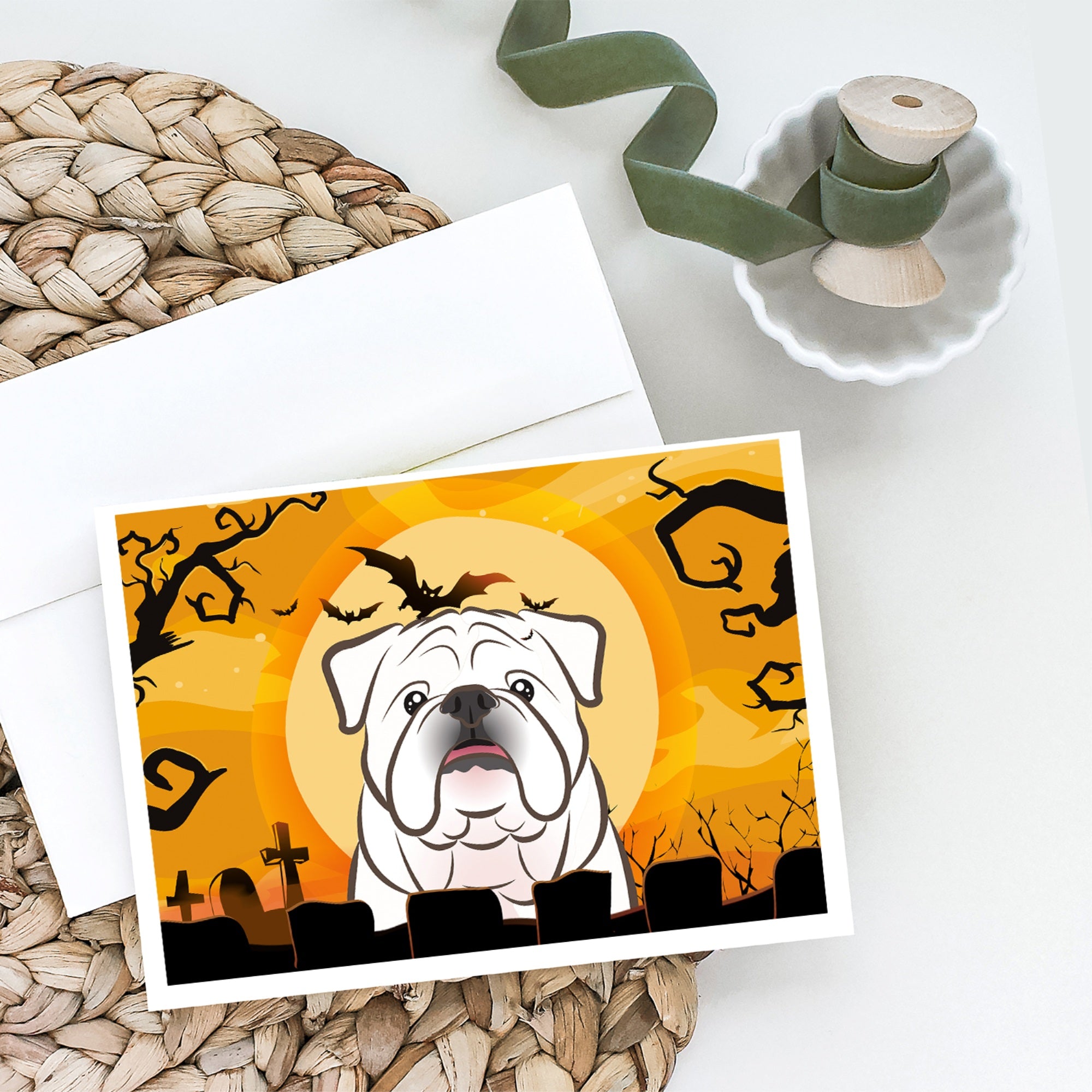 Halloween White English Bulldog Greeting Cards And Envelopes Pack Of 8