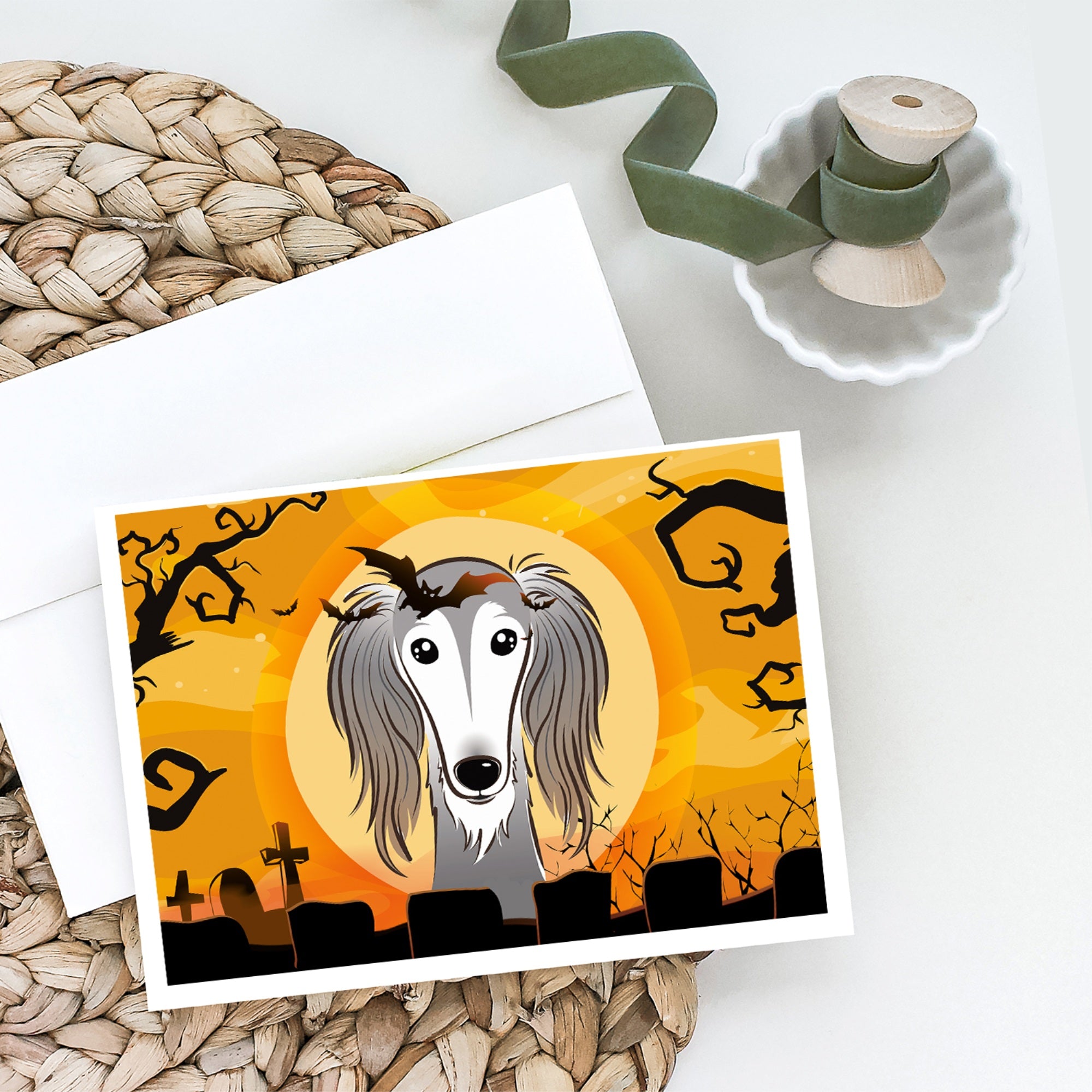 Halloween Saluki Greeting Cards And Envelopes Pack Of 8