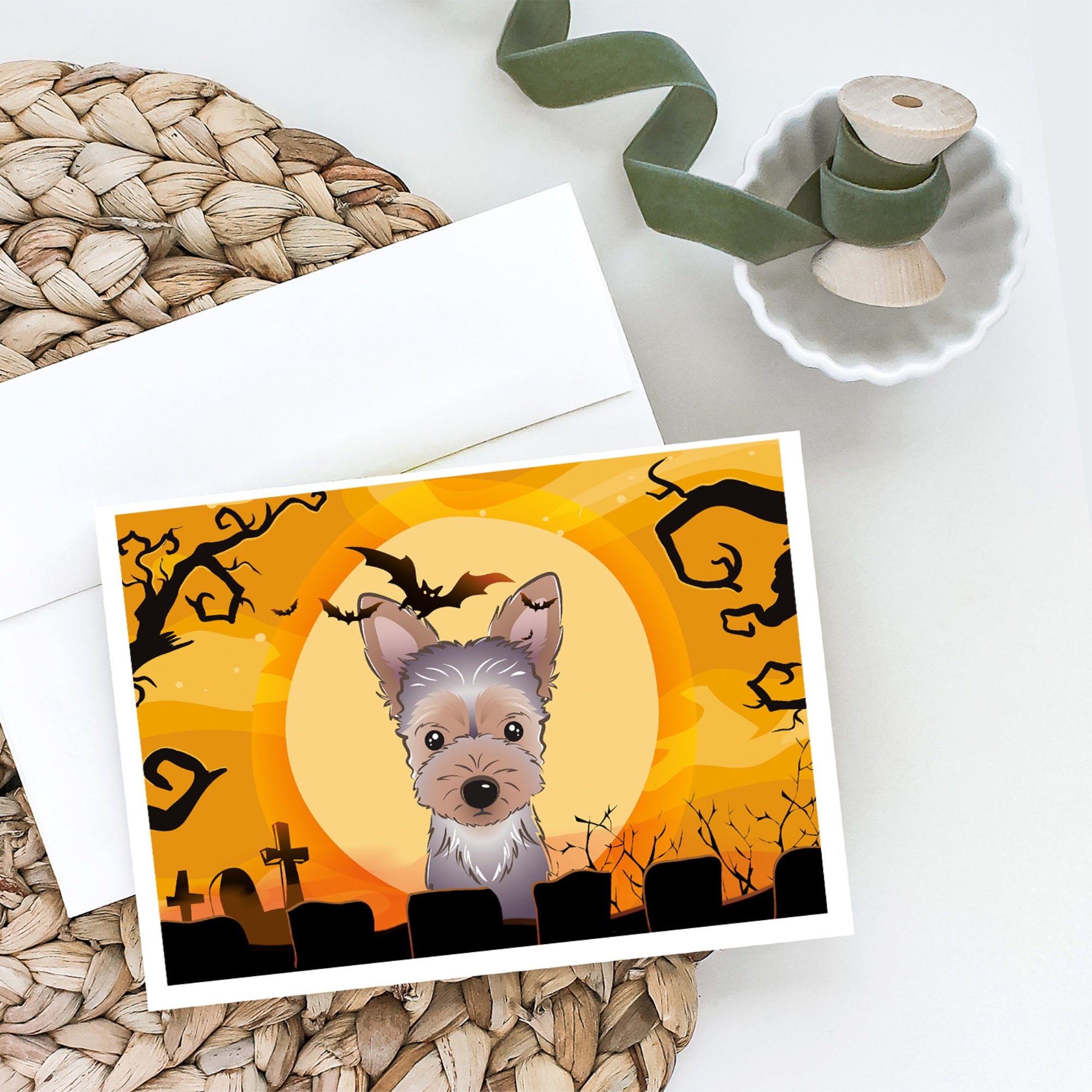 Halloween Yorkie Puppy Greeting Cards And Envelopes Pack Of 8