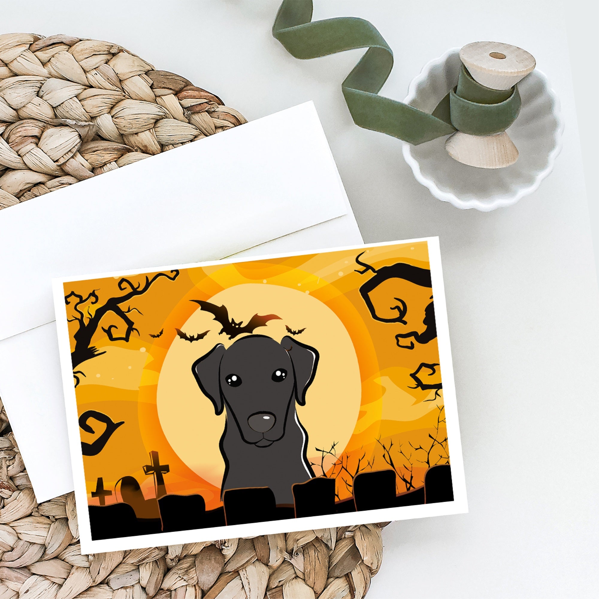 Halloween Black Labrador Greeting Cards And Envelopes Pack Of 8