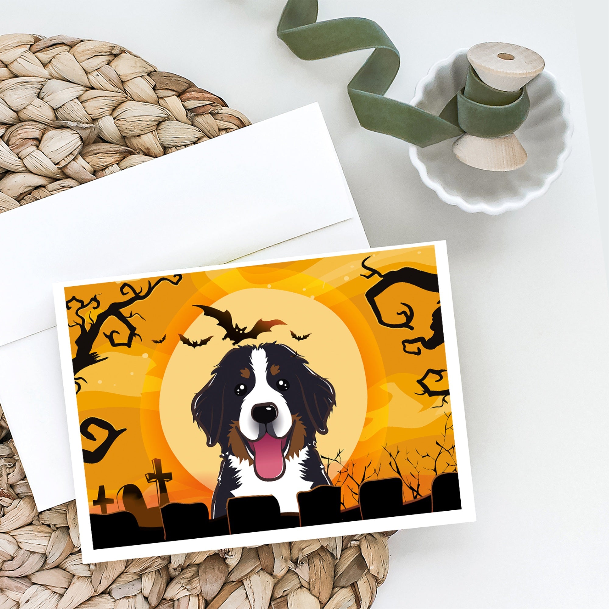 Halloween Bernese Mountain Dog Greeting Cards And Envelopes Pack Of 8