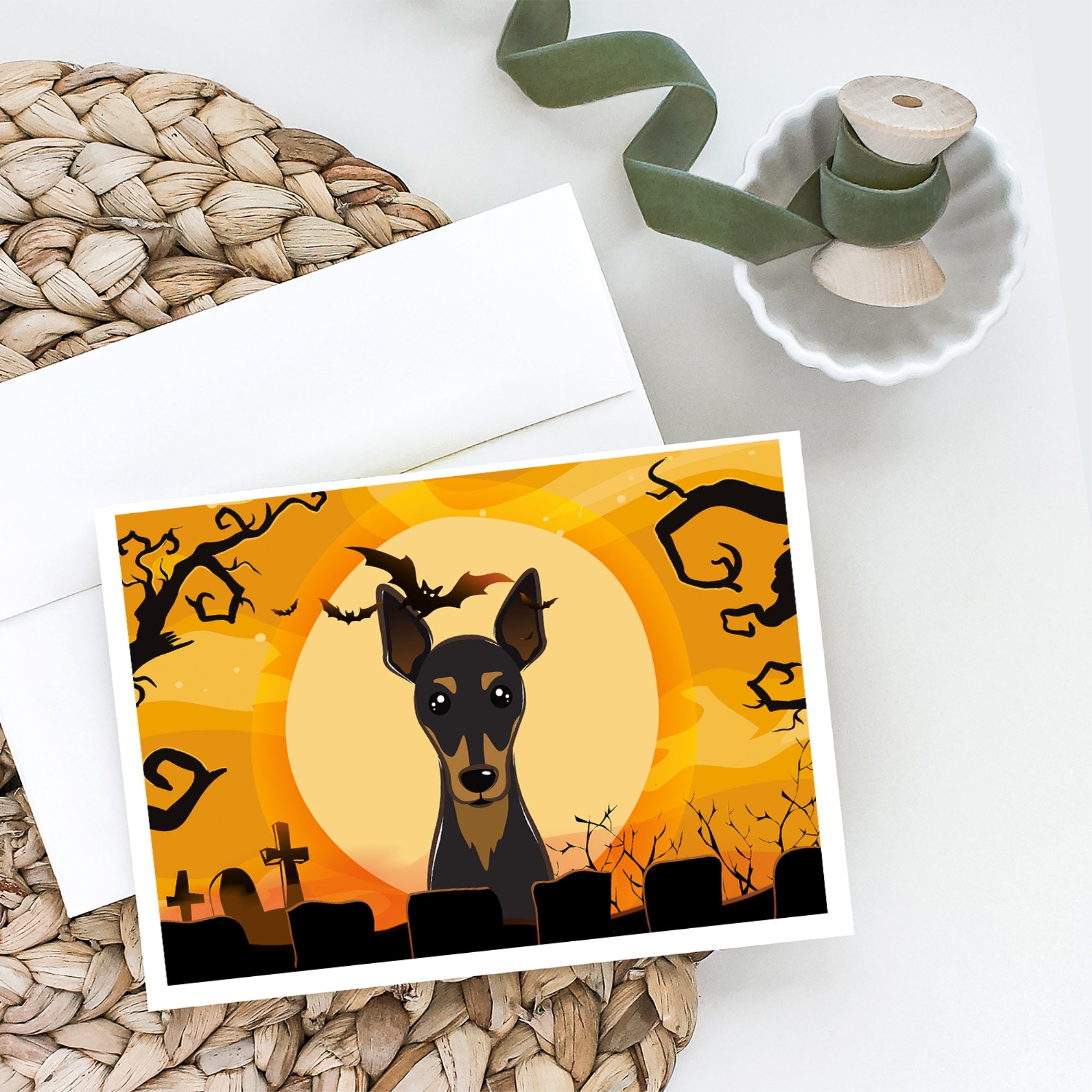 Halloween Min Pin Greeting Cards And Envelopes Pack Of 8