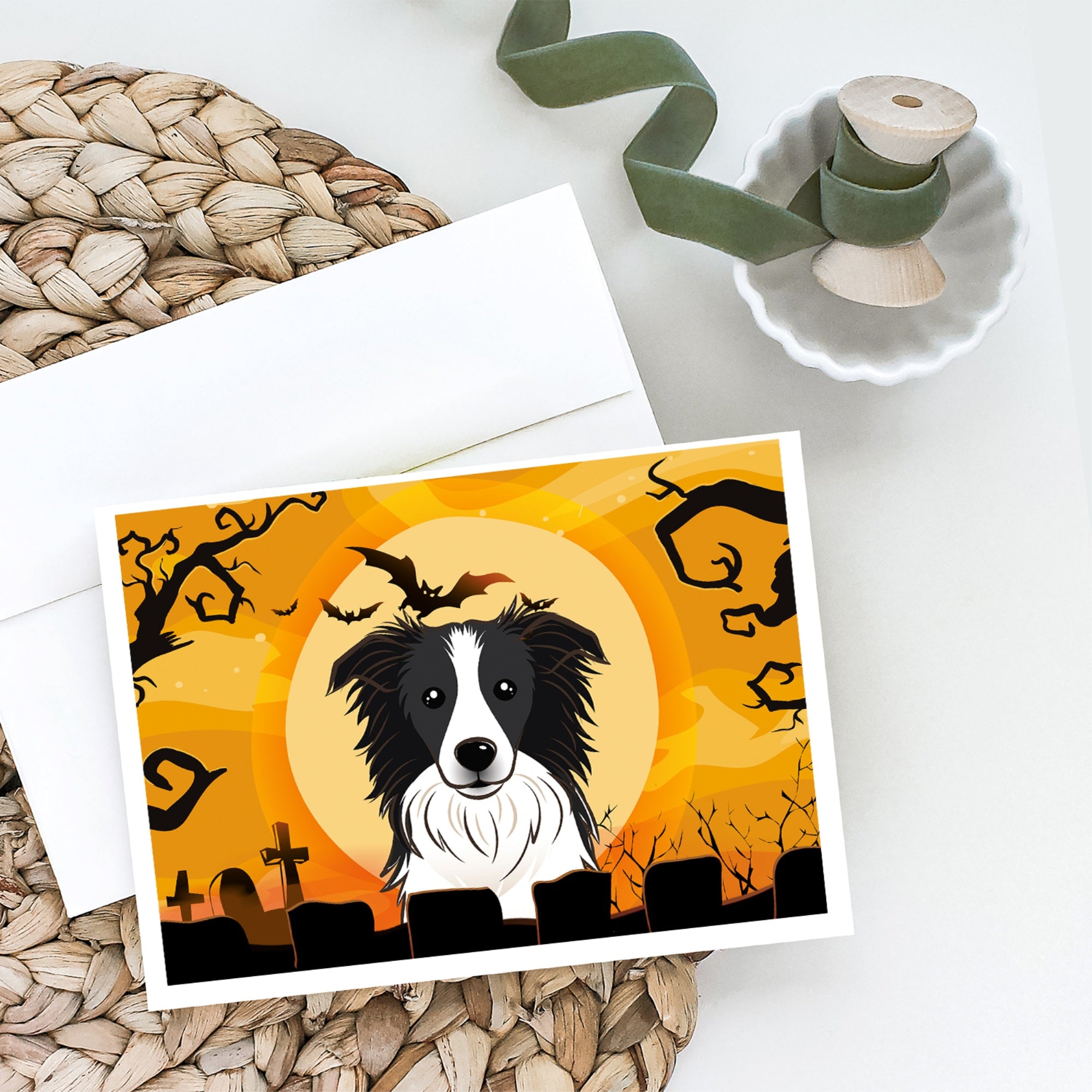 Halloween Border Collie Greeting Cards And Envelopes Pack Of 8