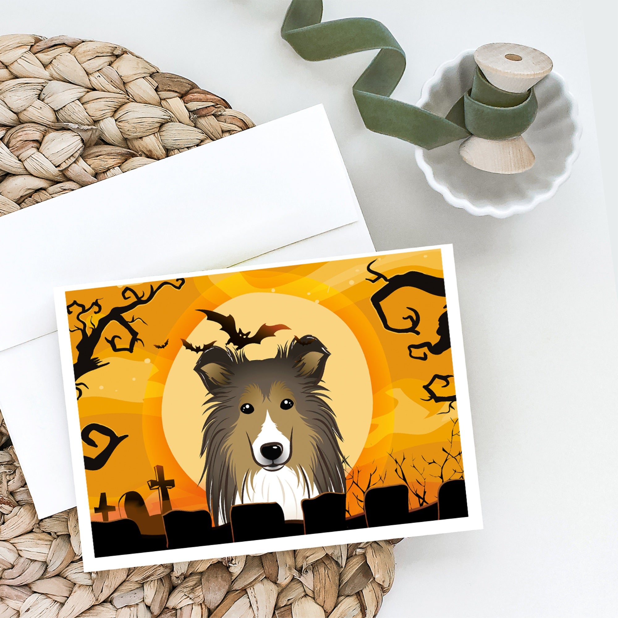 Halloween Sheltie Greeting Cards And Envelopes Pack Of 8
