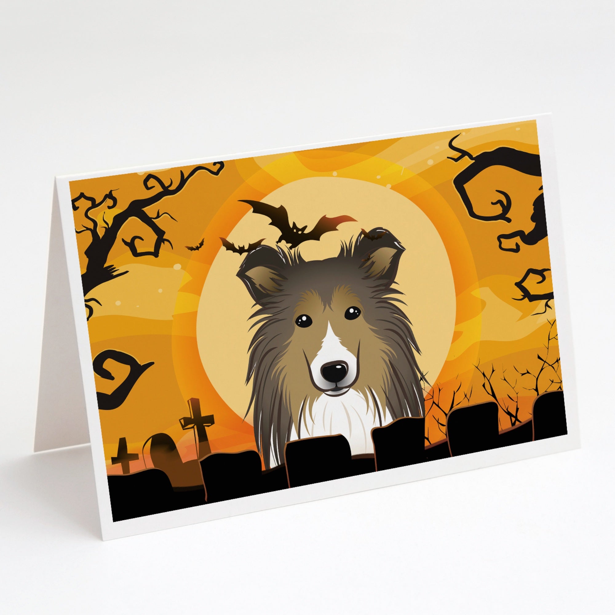 Halloween Sheltie Greeting Cards And Envelopes Pack Of 8