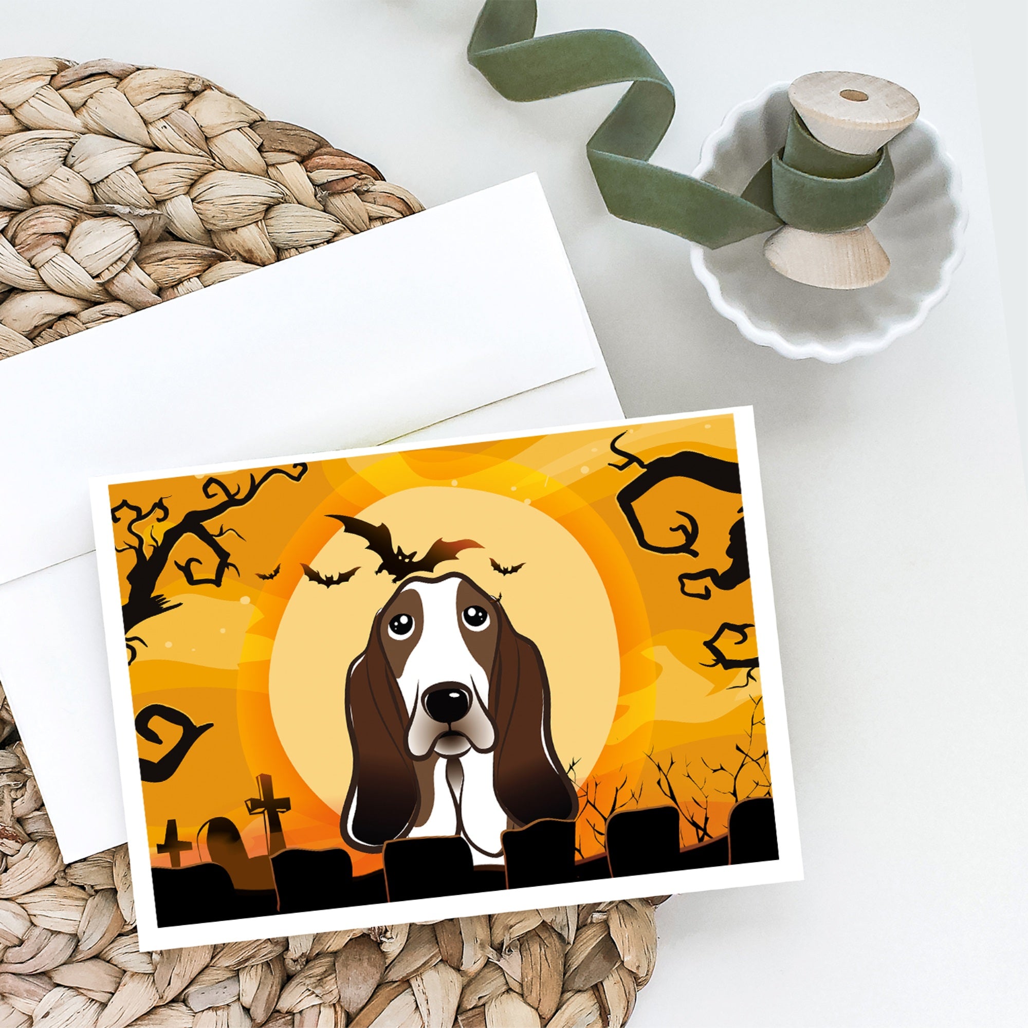 Halloween Basset Hound Greeting Cards And Envelopes Pack Of 8