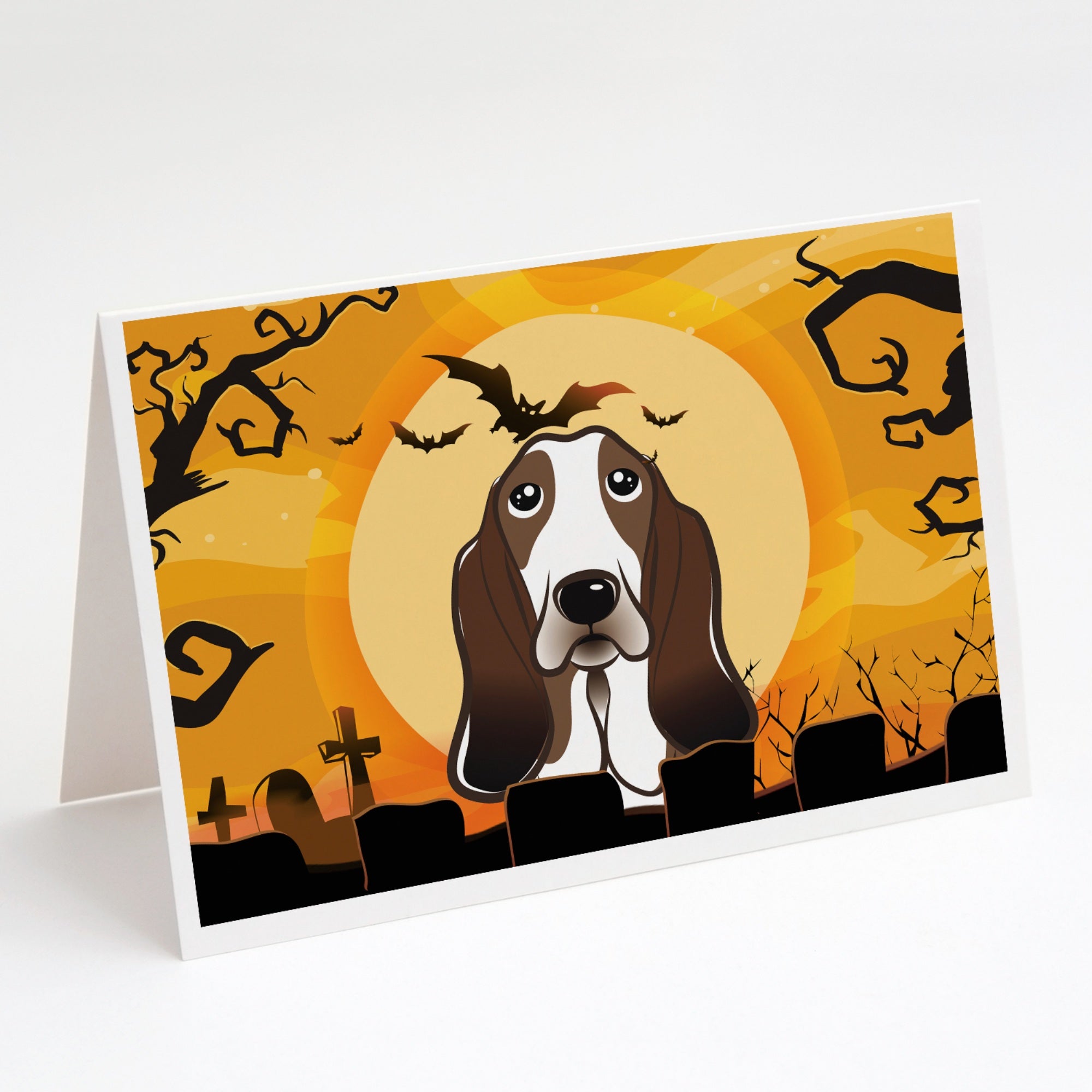 Halloween Basset Hound Greeting Cards And Envelopes Pack Of 8