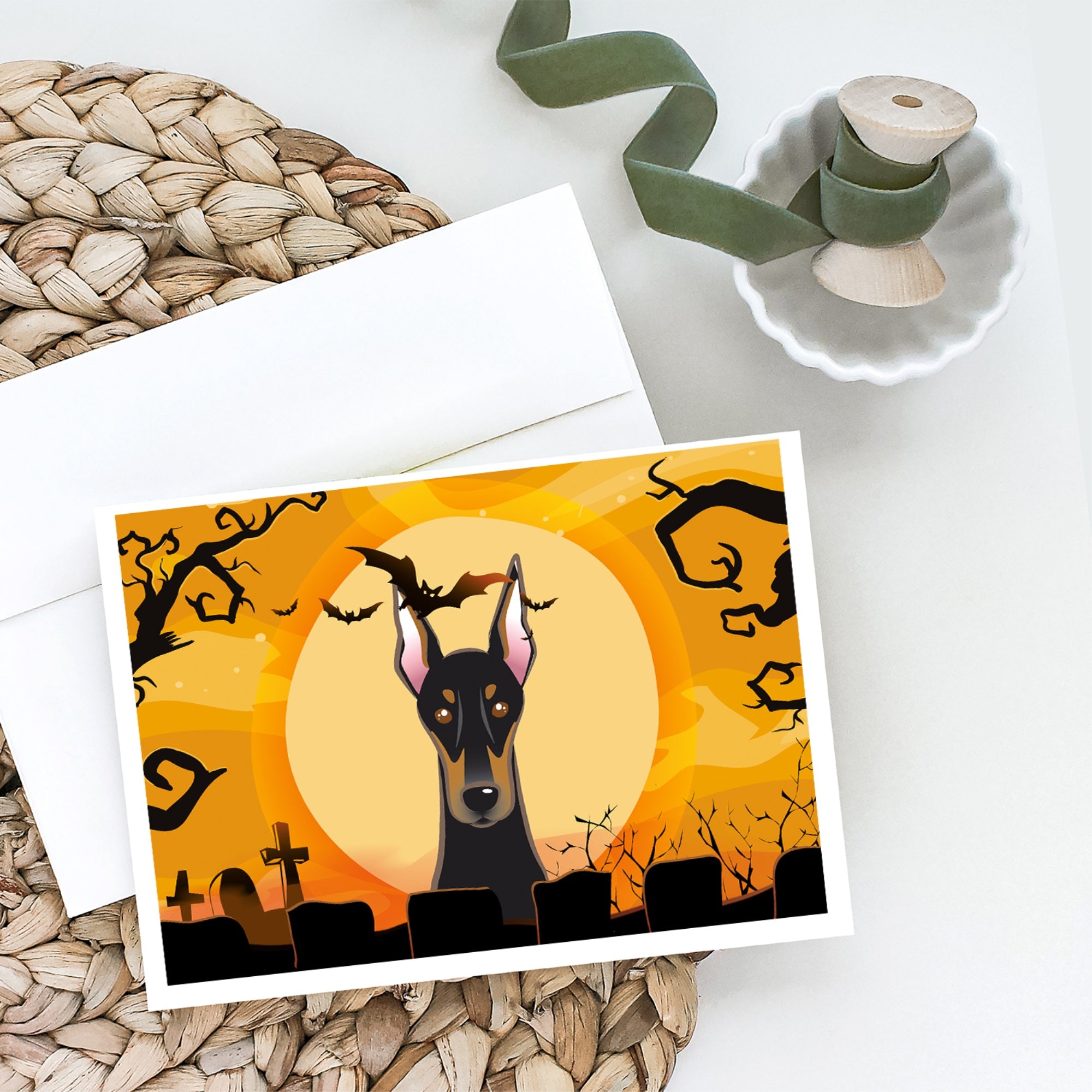 Halloween Doberman Greeting Cards And Envelopes Pack Of 8