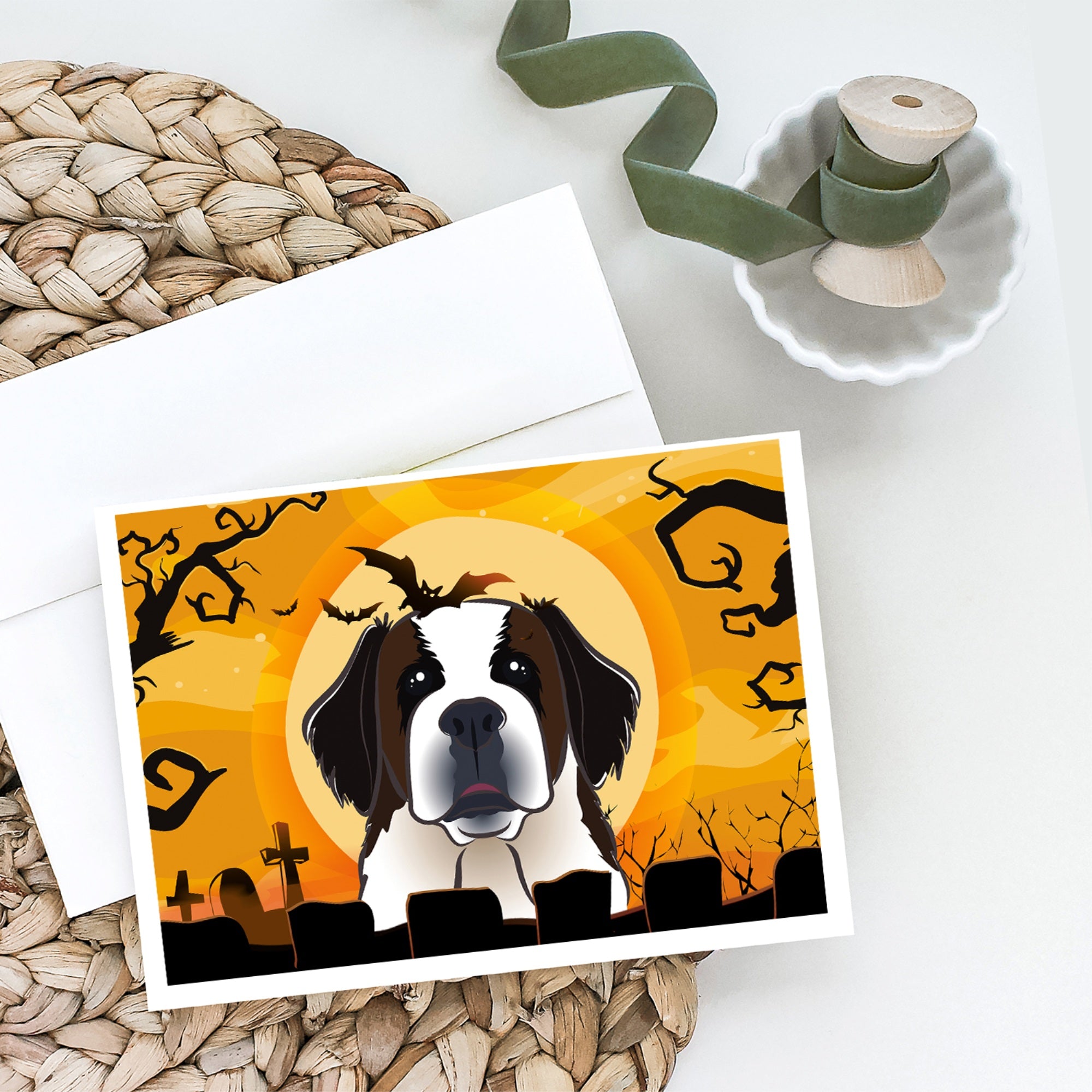 Halloween Saint Bernard Greeting Cards And Envelopes Pack Of 8