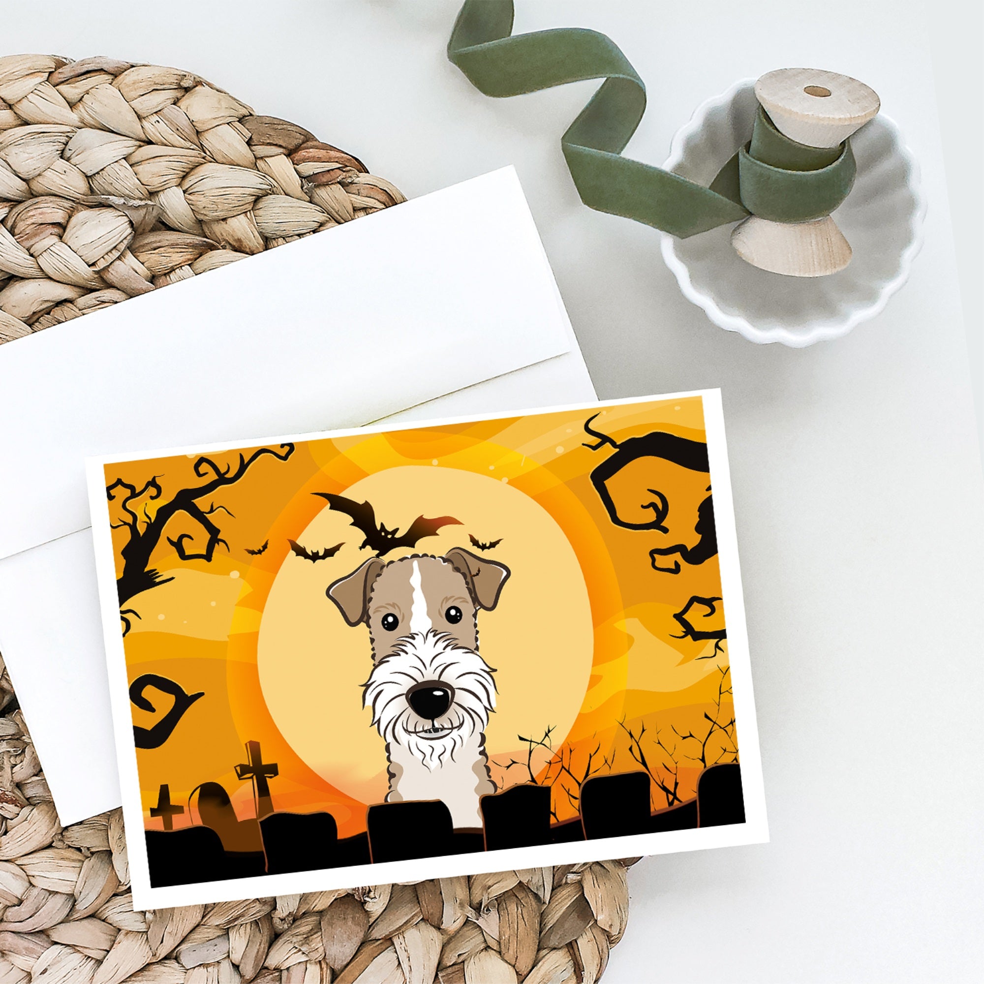 Halloween Wire Haired Fox Terrier Greeting Cards And Envelopes Pack Of 8