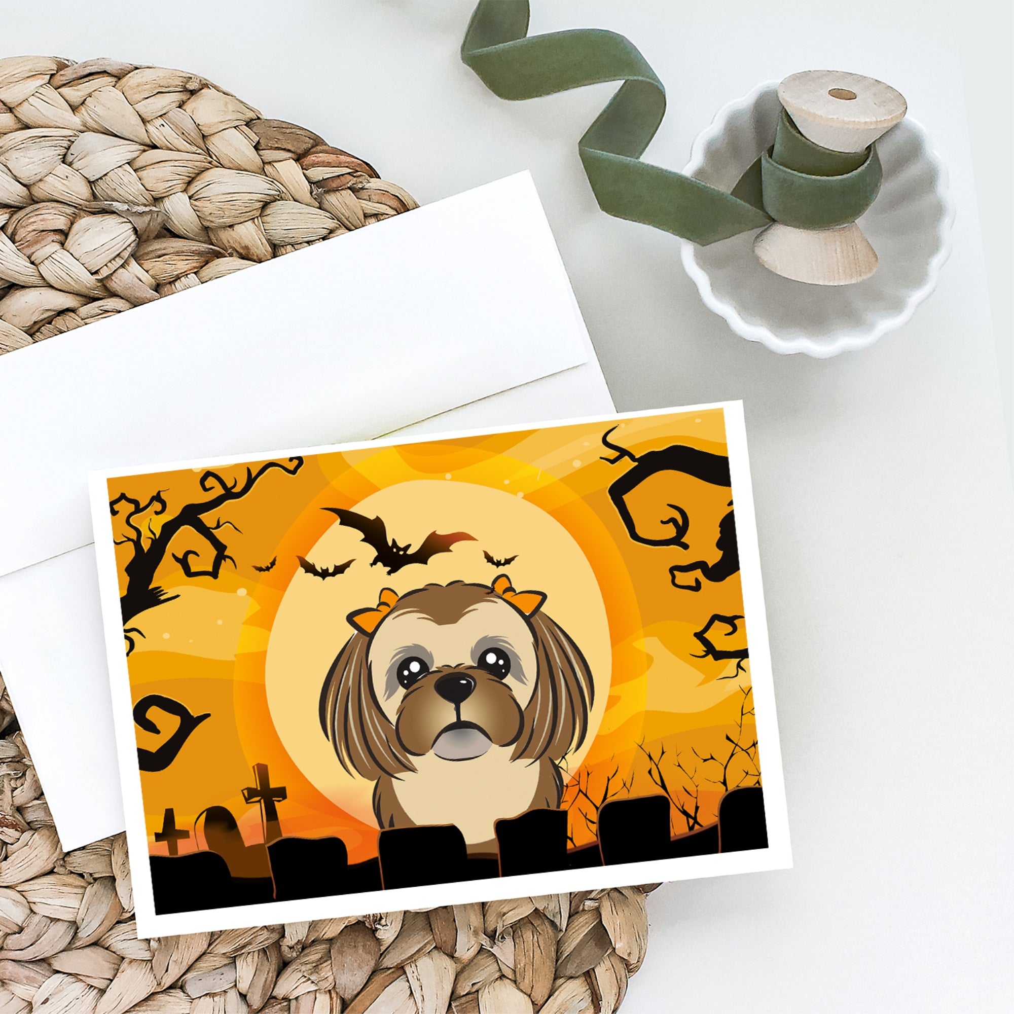 Halloween Chocolate Brown Shih Tzu Greeting Cards And Envelopes Pack Of 8