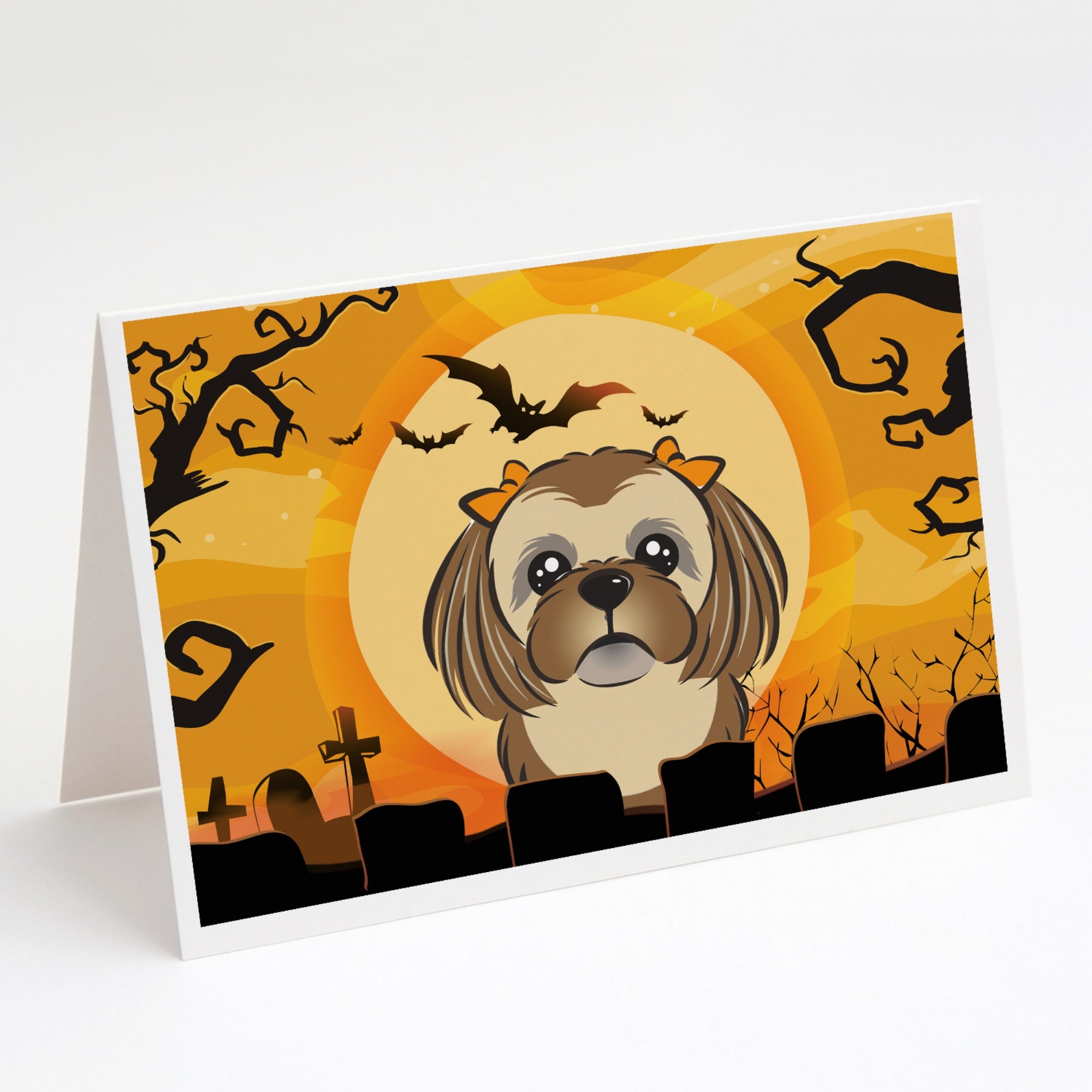 Halloween Chocolate Brown Shih Tzu Greeting Cards And Envelopes Pack Of 8