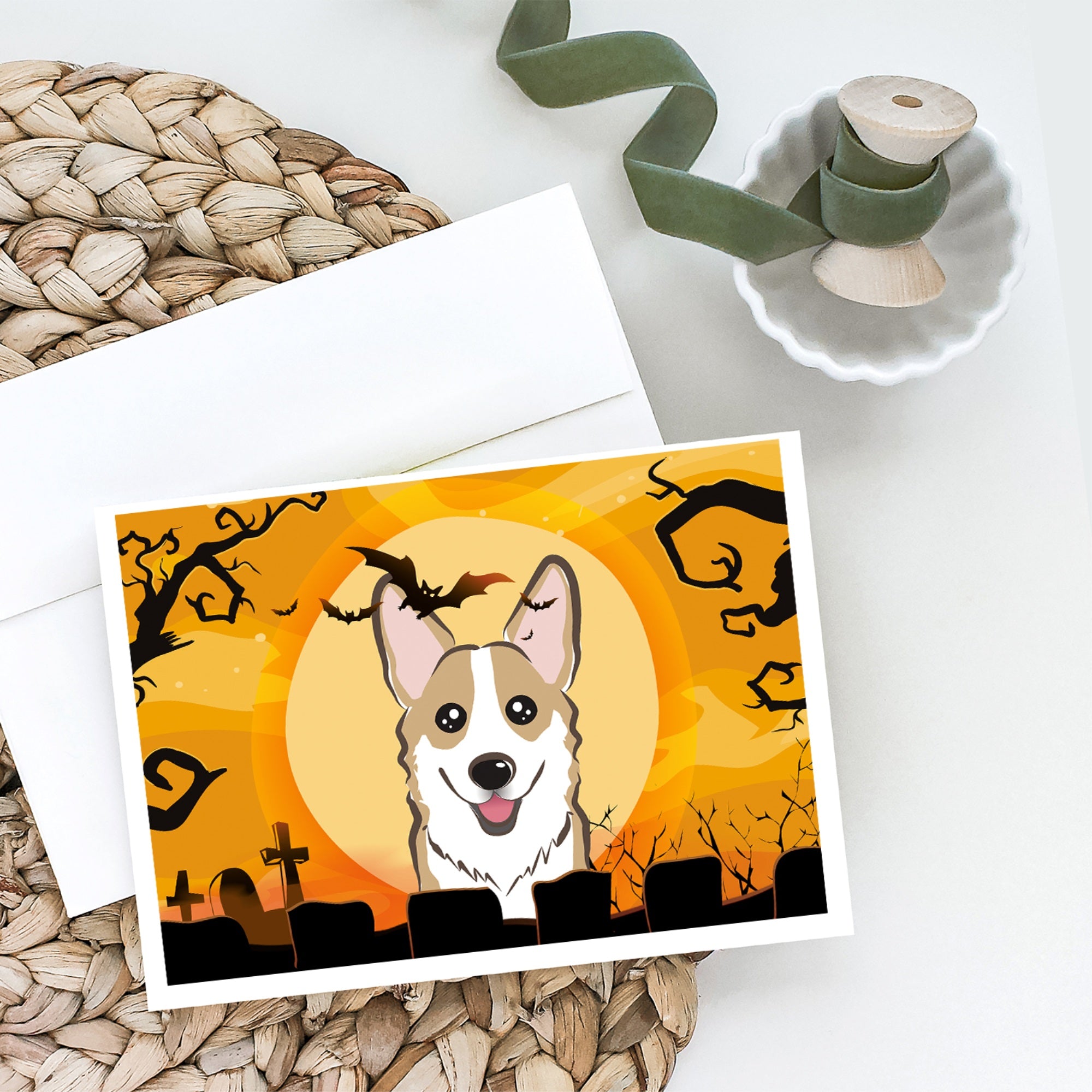 Halloween Sable Corgi Greeting Cards And Envelopes Pack Of 8