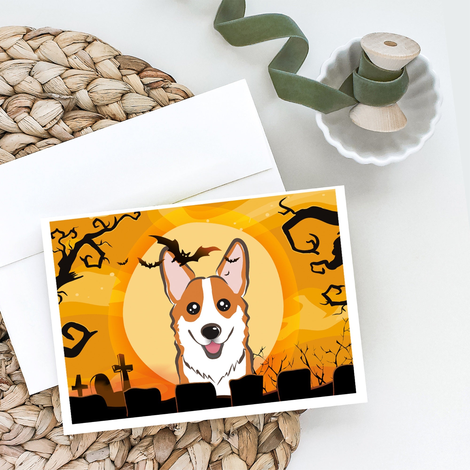 Halloween Red Corgi Greeting Cards And Envelopes Pack Of 8